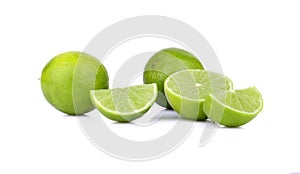 Three sliced limes isolated on a white background