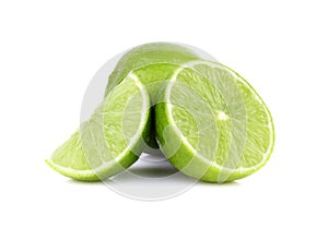 Three sliced limes isolated on a white background