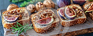 Three Slices of Bread With Figs and Nuts