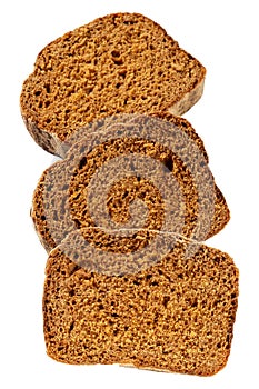 Three slices of bread on white background close up. Isolated