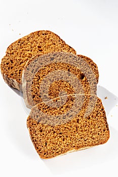 Three slices of bread on white background