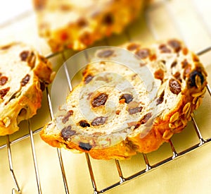 Three slices of raisin bread