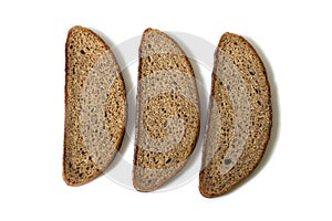 Three slices of rye bread isolated on white