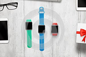 Three smartwatch with , blank screen for mockup