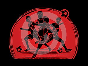 Three Soccer player team composition graphic vector