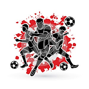 Three Soccer player team composition graphic vector