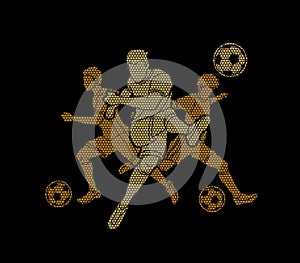 Three Soccer player team composition graphic vector