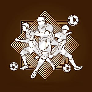 Three Soccer player team composition graphic vector