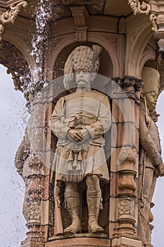 Three soldiers of Doulton Fountain, Glasgow Scotland UK.