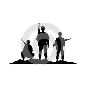 Three soldiers military silhouettes figures photo
