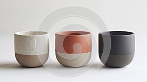 Three Speckled Ceramic Pots with Two-Tone Design