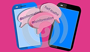 Three speech bubbles. Disinformation, half-truths and misinformation in dialog balloons. photo