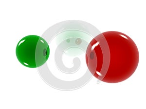 Three spheres, balls randomly arranged with each other