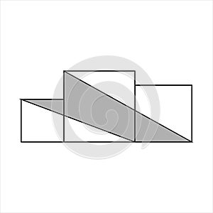 Three squares of different sizes form a shape.