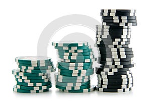 Three stacks of casino chips