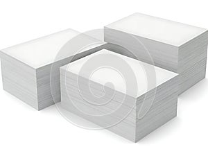 Three stacks of pristine white paper sheets