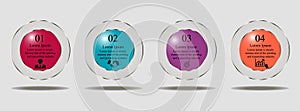 Three-stage infographic with rectanglesinfographics four transparent circles with text