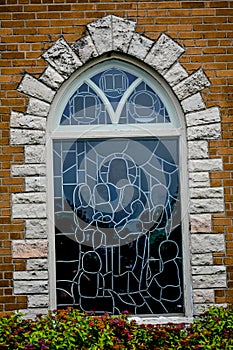 Three Stained Glass Church Windows, Jesus and Children