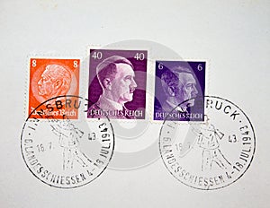 3 Postage stamp Adolf Hitler`s German Reich