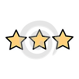 Three star icon. Golden sign. Rating element. Cartoon style. Simple flat design. Vector illustration. Stock image.