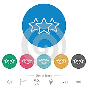 Three star rating outline flat round icons