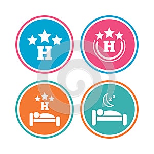 Three stars hotel icons. Travel rest place.