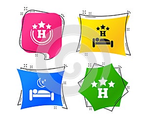 Three stars hotel icons. Travel rest place. Vector