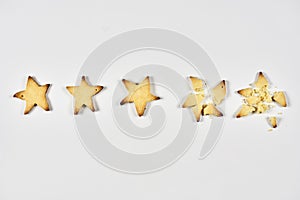 Three stars ranking. 3 baked star shape cookies