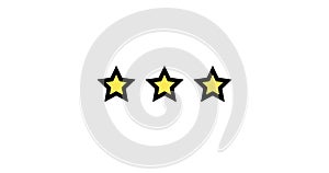 Three Stars Rating animation. Set of Stars. Three Star Rating on White Background. Product Quality, Feedback, Customer
