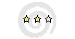 Three Stars Rating animation. Set of Stars. Two Star Rating on White Background. Product Quality, Feedback, Customer