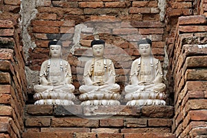 Three statues of Buddhas in Ayutthaya in Thailand