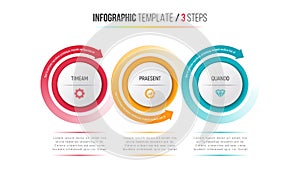 Three steps infographic process chart with circular arrows.