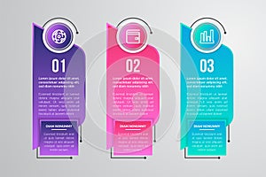 three steps vector illustration of half hexagonal block infographic element