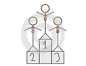 Three stickman figures with medals standing on a podium