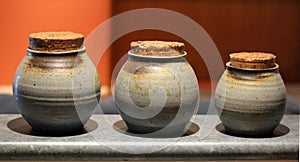 Three stone pots