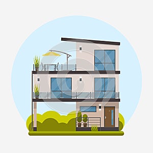 Three-storey house in a flat design. photo