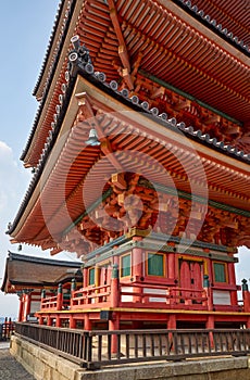 The three-storied pagoda on the hill at Kiyomizu-dera Otowa-san temple. Kyoto. Japan