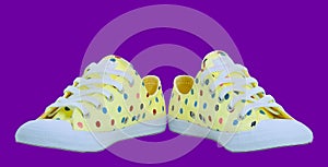 Three strips side decoration on net color blue shoes in kid size footware on isolated white background