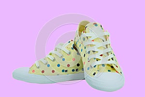 Three strips side decoration on net color blue shoes in kid size footware on isolated white background