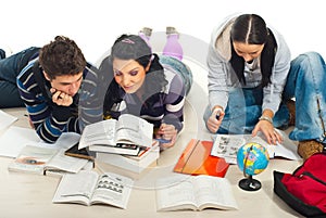 Three students studying together home