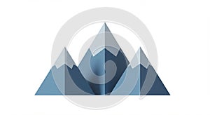 Three stylized blue mountains with white peaks arranged against a plain white