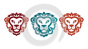 Three Stylized Lion Head Emblems Strength Power, vector design Generative AI