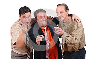 Three successful men pointing