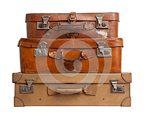 Three suitcases on white background, clipping path.