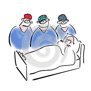 Three surgeons look at a patient