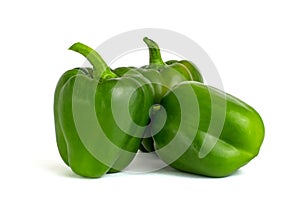 Three sweet bell peppers isolated on white background cutout