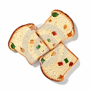 Three Sweet Bread Slices with Turkish Delight on White Background