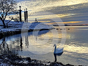 Three swerds in Hafrsfjord, Norway a winter day