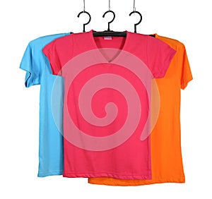 Three t-shirt template on hange photo