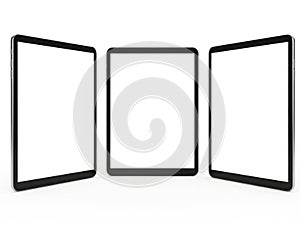 Three tablet frames isolated on white background
